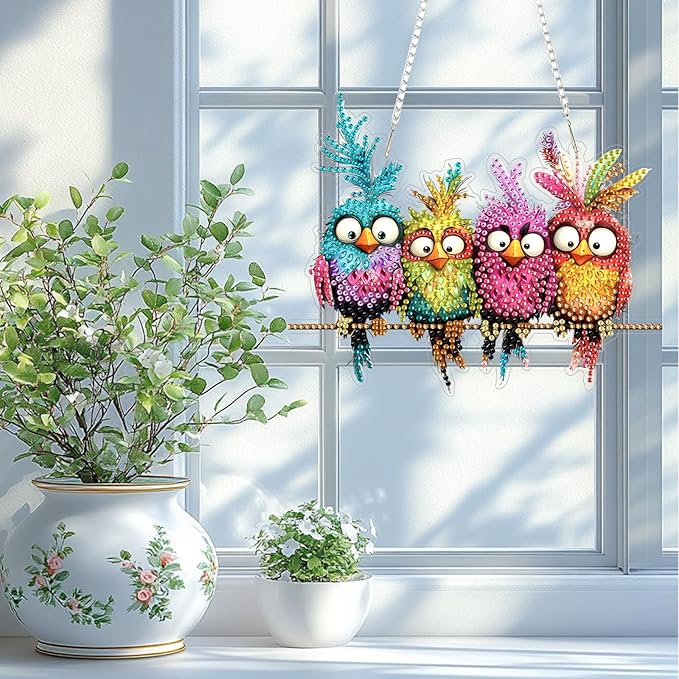 TOSTOG Hanging Diamond Art Kits for Adults, Diamond Paintings for Adults Window Pendants, Birds Diamond Art Kits Window Pendants, 5D Diamond Paintings Hanging Pendant Kit Gem Painting Wall Decor Gift