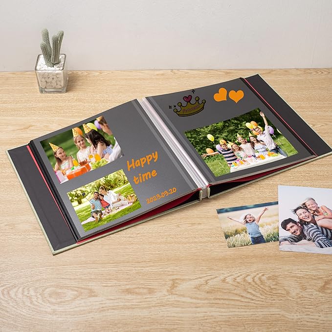 Photo Album Self Adhesive Scrapbook 3x5 4x6 5x7 6x8 Magnetic Album DIY Scrap Book 11x10.6 Inch 40 Black Sticky Pages Linen Cover DIY Photo Album(Grass Green)