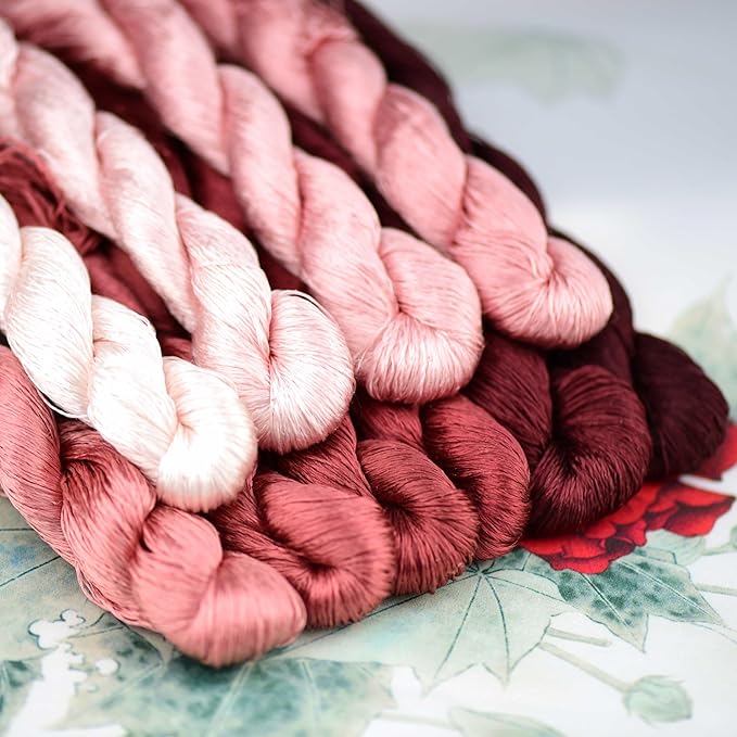 Natural 100% Silk Thread, Handmade Embroidery Thread Silk Floss 10 Colors 110m Each (24)
