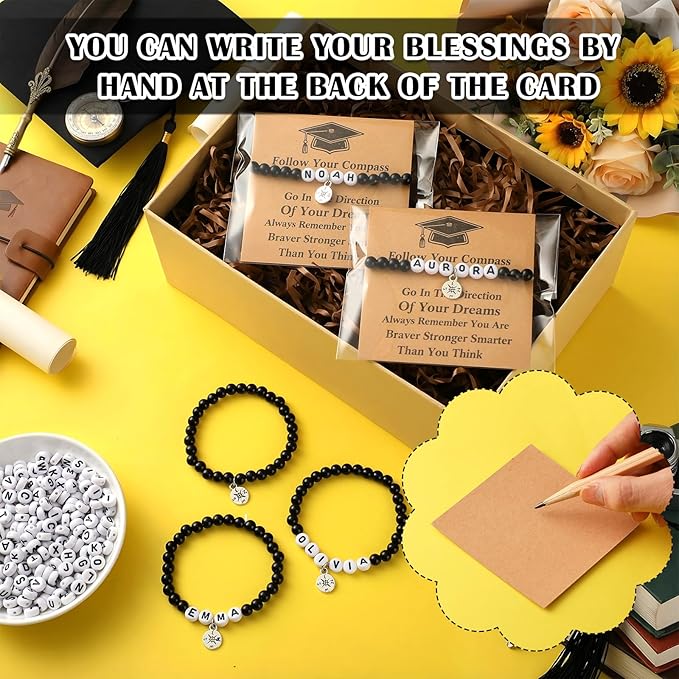 Cunno 1876 Pcs 24 Sets 2026 Graduation Gifts Bracelet Making Kit Adjustable Compass Bracelet with Name Beads Senior Night Gifts for Her Party Favor DIY Craft for College University Grad(Brown)