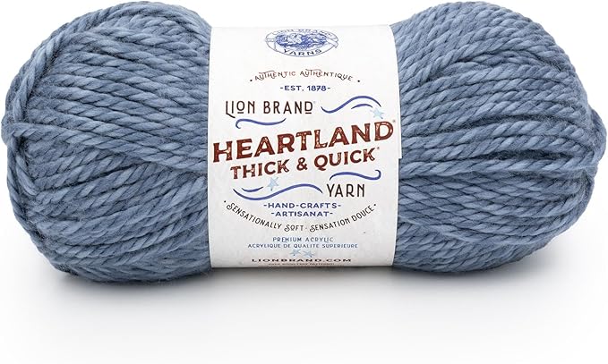 Lion Brand Yarn, Bulky Heathered Heartland Thick & Quick Yarn for Knitting and Crochet, Belle Isle, 1 Pack