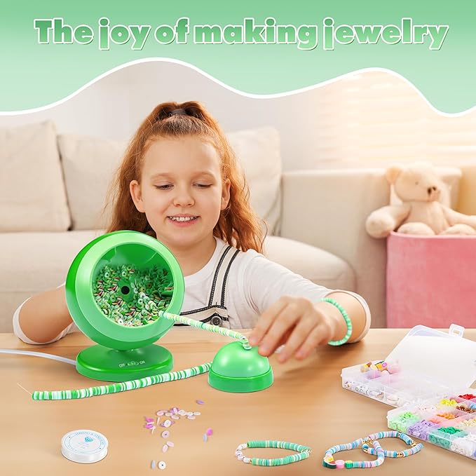 ETUDAW Electric Bead Spinner, 4500 PCS Clay Beads for Necklaces and Bracelets, Beginner Bracelet Making Kit for Jewelry Making, DIY Arts and Crafts Birthday Gifts(Green)