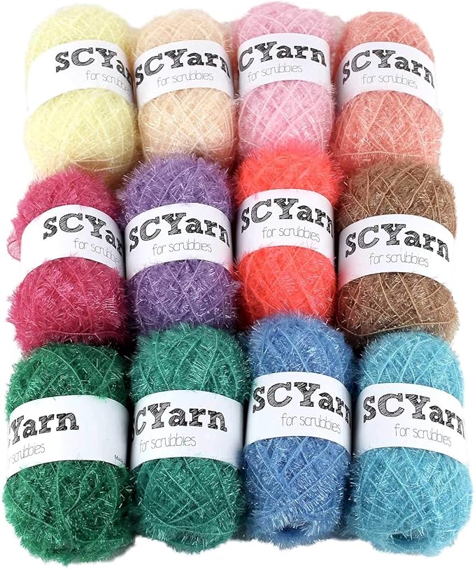 for Scrubbies 12 Skeins Bonbons Yarn Assorted Colors 100% Polyester for Dishcloths Crochet and Knitting Project - Total 984 Yards Craft Kit (Pastel)