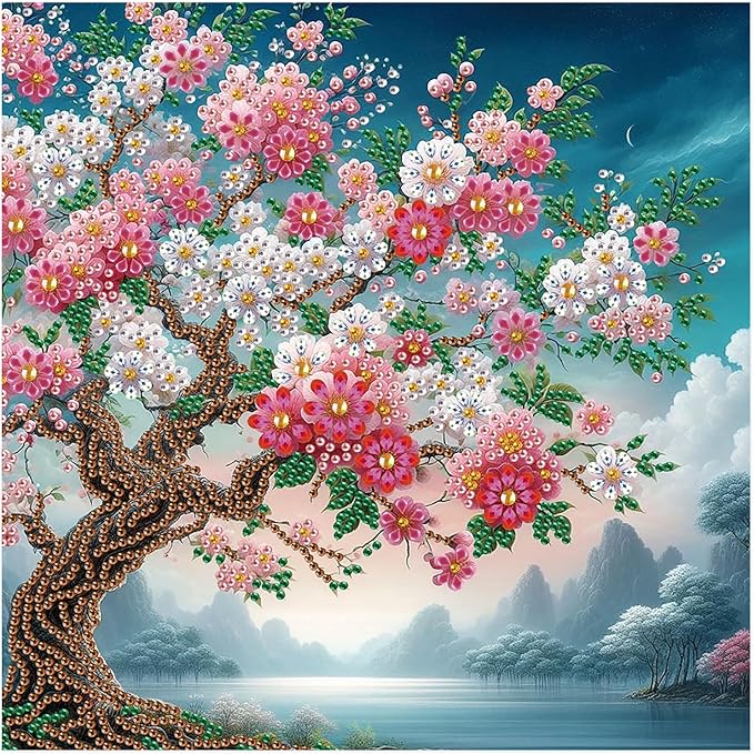 AiYuanzsh Special Shape Diamond Painting Kits for Adults, 5D Crystal Rhinestone Diamond Art Landscape Tree Canvas, DIY Paint by Diamonds Unique Craft Kits, Sparkling Diamond Art Wall Décor