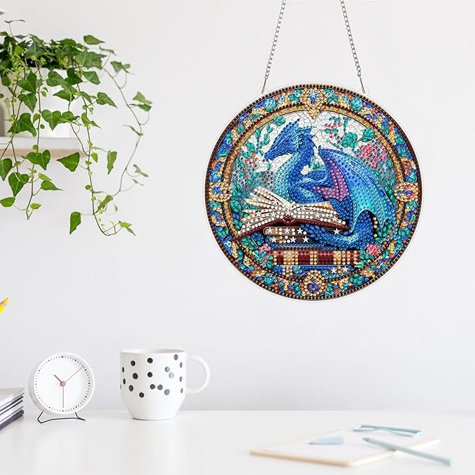 MAXBYE Diamond Art Kits Hanging Dragon Pendant, DIY 5D Special Shaped Diamond Painting Craft Gem Art Rhinestone for Adults and Home Window Door Decor 8×8 Inch