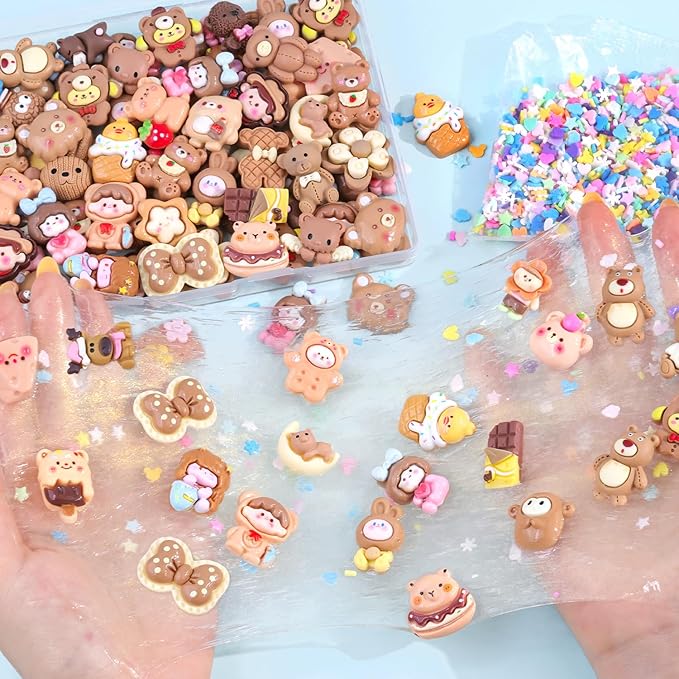 100PCS Brown Slime Charms Cute Flatback Resin Charms for Slime, Kawaii Random Decoden Charm for Embellishments Phone Junk Case Charms Bulk, Hairpins Scrapbooking Crafting & DIY Decoration