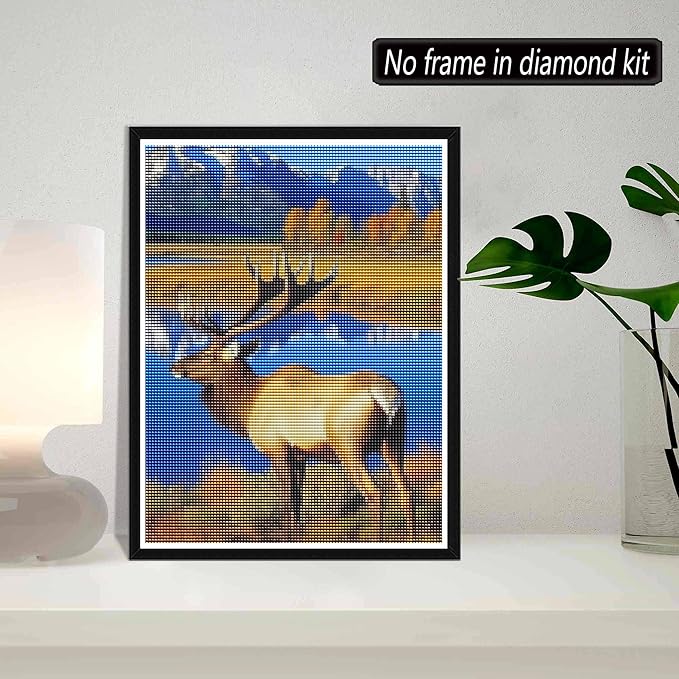 SKRYUIE DIY 5D Diamond Art Painting by Numbers Kits Animal, Diamond Art Elk Crystal Embroidery Cross Stitch Art Craft Wall Sticker Decoration Wall Decoration 30x40cm(12x16in)