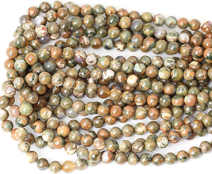 45PCS 8mm Natural Coffee Rhyolite Stone Gemstone Round Loose Beads for Jewelry Making 1 Strand 15"