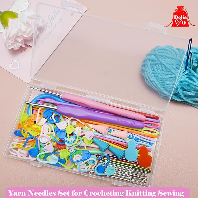 DeliaVo 98 Pcs Yarn Needles Set, Assorted Crocheting & Darning Tapestry Needles with Stitch Markers, Crochet Kit for Knitting Sewing Weaving