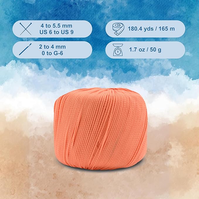 CIRCULO Seaside Yarn, Perfect for Beachwear, Bikinis & Cover-Ups, Quick-Drying & Lightweight, Fingering Weight, 100% Polyamide, 180.4 yds, 50g (3318 - Coral)