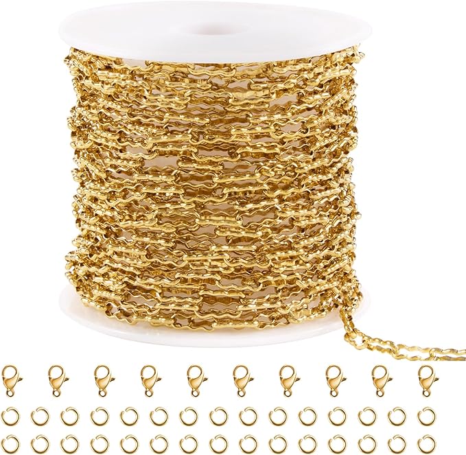 SMYHTGLIF 16.4 Feet Gold Stainless Steel Chain for Jewelry Making Soldered Peanut Chain Bulk for Craft Jewelry Supplies