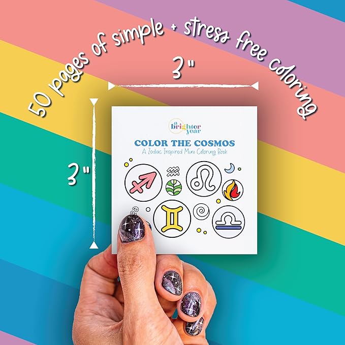 A Brighter Year The Original Adult Mini Coloring Book - Color The Cosmos Edition - 3” x 3” Pocket Size, 50 Pages, Lay Flat Binding, Thick Paper, No Bleeding - Stress & Anxiety Relief - Gift & Travel