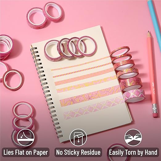 Mr. Pen- Washi Tape Set, 21 Rolls, Floral Pink, Decorative Tape with Measure Tape, Scrapbook Washi Tape for Journaling, Craft Tape, Mother's Day