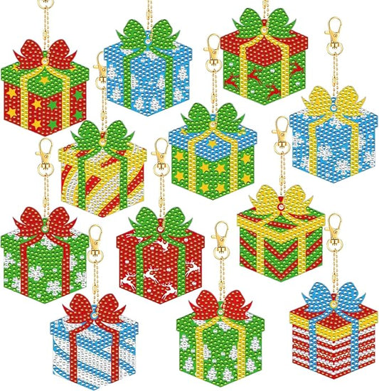 Cinrobiye 12 Pieces Christmas Diamond Painting Keychains Kits with Tools Christmas Diamond Art Hanging Ornaments DIY Xmas Refrigerator Decor Craft Kits for Holiday Party (Gift)