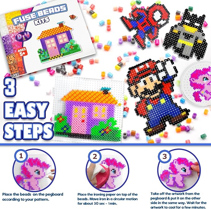 FUNZBO 31000 5mm Fuse Beads Kit - 48 Colors, Easter Homeschool Arts and Crafts Supplies for Kids, Toys Set, Art Decorations for Room, Birthday Toys Gifts for Girls and Boys Age 5+