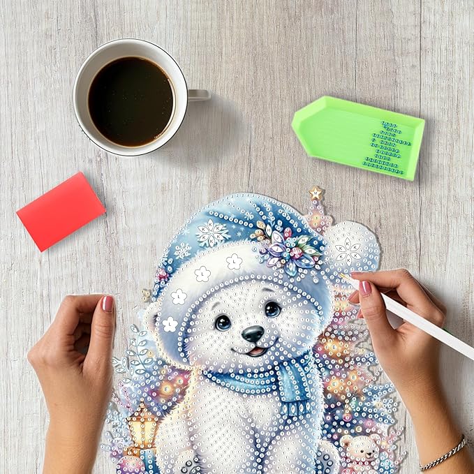 SENQAO Bear Diamond Art Hanging Kits for Adults Kids, Christmas Diamond Art Suncatchers, 5D Special Shape Diamond Painting Pendant Window Ornament Gifts for Home Garden Door Wall Decor