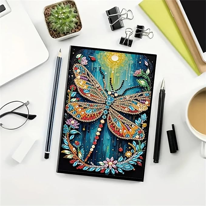 Dragonfly Diamonds Painting Notebook for Adults, A5 Diamond Art Journal and DIY Sketchbook, Diamond Art Kit Supplies,Gift for Beginners, Craft Lovers, Artists. (Dragonfly)