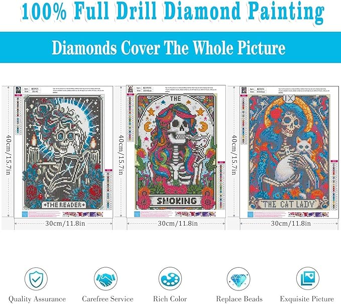 3 Pack Diamond Art Kits for Adults, Horror Skull Diamond Painting Kits for Adults, 5D DIY Round Full Drill Gothic Gem Art Paint by Diamonds Dots Crafts Kits for Home Decor Gift 12x16inch (Halloween)