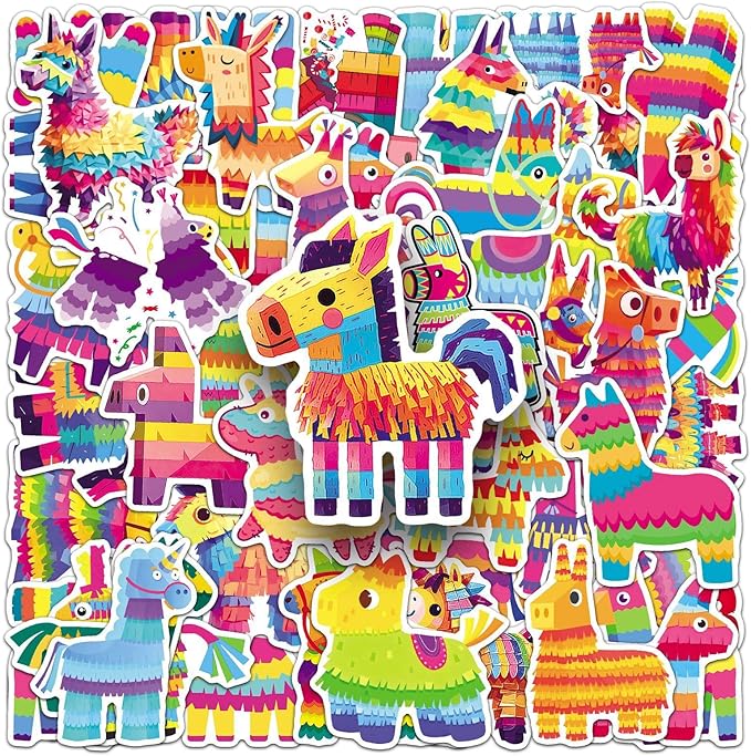 50Pcs Pinata Stickers, Waterproof Vinyl Colorful Party Decals for Laptop, Phone, Skateboard, Luggage - Decorative Stickers for Kids, Boys, Girls, Adults (Perfect for Holidays & Birthdays)