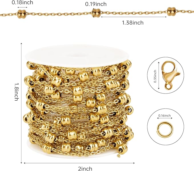 Kyutong 5 Meters Gold Plated Chain for Jewelry Making Thin Cable Links Beaded Jewelry Chains with Connector for Necklace Bracelet Crafts DIY