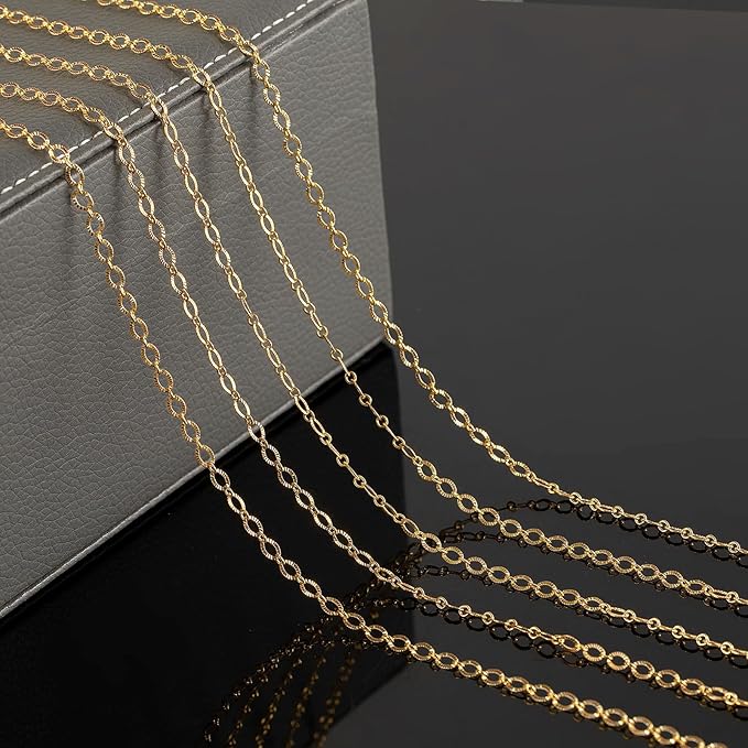 5 Meters 18K Gold Plated Chain for Jewelry Making, Shiny Light Gold Embossed Oval Cable Link Chain Spool Women Necklace Bracelet DIY Jewelry Findings