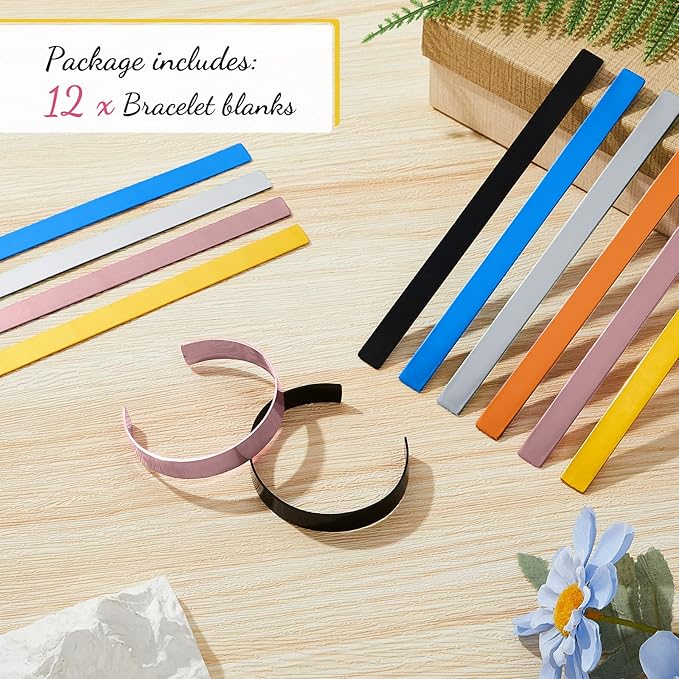 Lewtemi 12 Pcs Anodized Aluminum Bracelet Blanks Stamping Blanks Engraving Colorful Metal Stamp Bracelet for Jewelry Making DIY(7 x 0.5 x 0.05 Inch,Fresh Color)