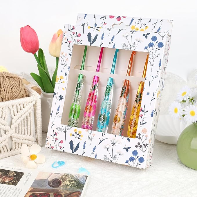 Coopay Crochet Hook Set, 5 PCS Crochet Hooks with Case (4mm, 4.5mm, 5mm, 5.5mm, 6mm), Floral Resin Grips - Beautiful & Ergonomic, Great for Crocheting Blankets, Dolls, Shawls, Hats, Scarves (G-J)