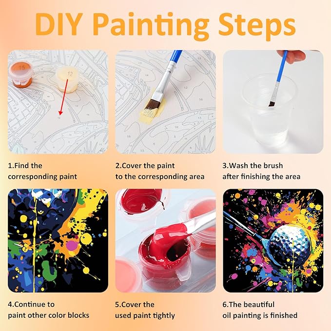 Paint by Numbers Kit for Kids with Frame, Golf Paint by Numbers for Kids Ages 4-8-12, DIY Golf Acrylic Oil Painting for Home Wall Art Decor Gift 7.8x7.8 inch (with Frame Wooden Easel)