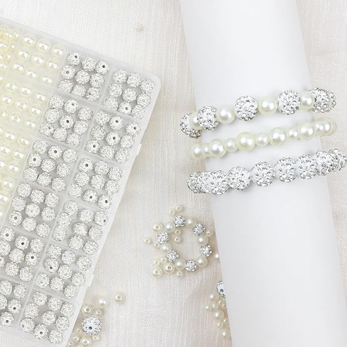 702 Pcs Pearl Beads for Bracelet Making Kit Rhinestone Baseball Beads for Jewelry Making Off-White Pearl Bracelet Bead Charms Necklace Earrings DIY Craft for Women Adult Pearls Bead for Crafting