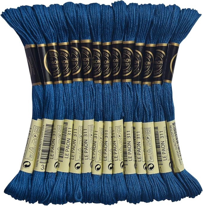 LE PAON Embroidery Floss, 14-Pack Six Strands 100% Long Staple Cotton Embroidery Thread, 8.7-Yard，Color Number：311,Medium Navy Blue
