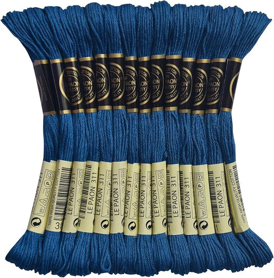 LE PAON Embroidery Floss, 14-Pack Six Strands 100% Long Staple Cotton Embroidery Thread, 8.7-Yard，Color Number：311,Medium Navy Blue