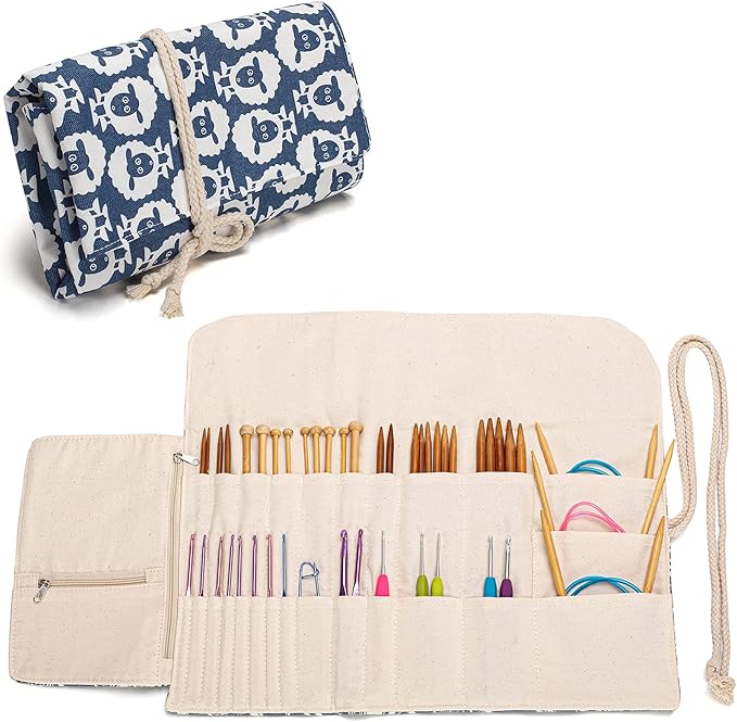 Teamoy Knitting Needles Holder Case(up to 11 Inches), Rolling Organizer for Straight and Circular Knitting Needles, Crochet Hooks and Accessories, Sheep - NO Accessories Included
