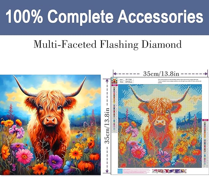 5D Cow Diamond Painting Art Kits for Adults Highland Cow DIY Diamond Painting Round Full Drill Art Craft Kits for Home Wall Decor Gifts 14x14inch