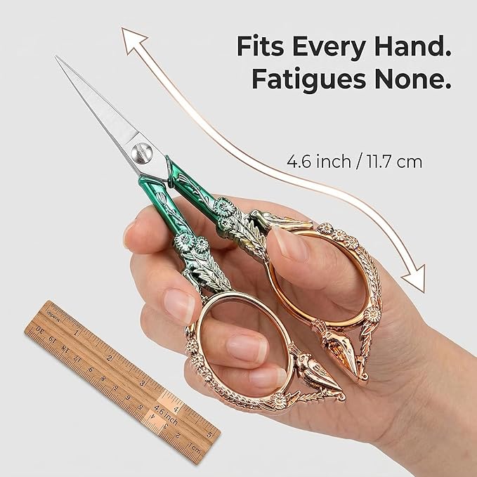 Crochet Scissors with Cover – Green Gold Vintage Small Embroidery Scissors, Sharp Bird Craft Scissors for Yarn Thread Sewing Needlework, Pretty Gift for Crocheter Quilter, 4.6 Inch
