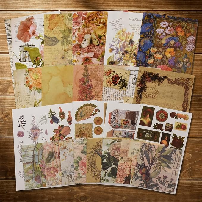 Vintage Scrapbooking Supplies Kit Vintage Stickers for Scrapbooking Journaling Aesthetic Paper Stickers Material Ephemera Pack for Junk Journal Bullet Journals Planners Notebooks（83 Pieces）