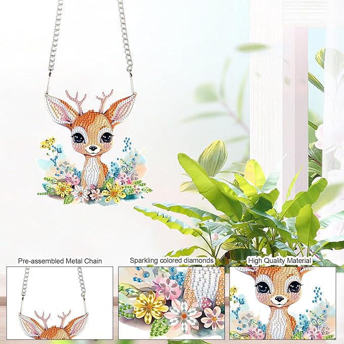 Animal Sika Deer Diamond Art Painting Hanging Pendant Kit DIY Diamond Painting Hanging Sign Crystal Diamond Art Kit for Home Wall Decorations Mosaic Crafts Garden Adults