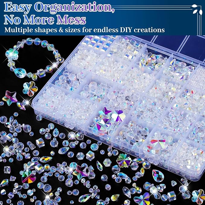 2836 Pcs Glass Beads for Jewelry Making – High Shine, Faceted Cut Design Crystal Beads, DIY Bracelet Necklace Earring Craft Kit with Organizer Box for Valentine's Day Birthday Gifts, AB Color