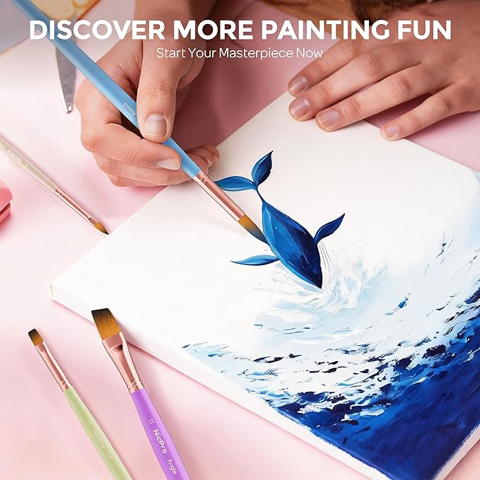 Nicpro 12pcs Artist Paint Brush Set, Aesthetic Pastel Paintbrushes Craft Paint Brushes for Acrylic Painting, Oil, Watercolor, Gouache, Tempera, Face, Body, Art Supplies for Artists and Beginners