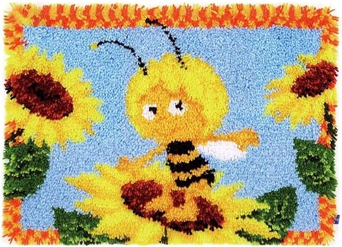 ZFFLYH Latch Hook Kits for Adults Kids Beginners, Animal Pattern DIY Crochet Yarn Kits Rug Making Yarn Kits Needlework Sets Cushion Mat Tapestry 20" X 15"(52Cm X 38Cm),Bee
