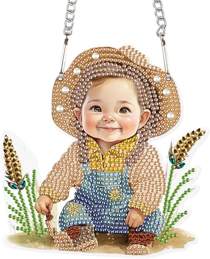 DIY Diamond Painting Ornament Hanging Sign Set Cute Farm-Style Diamond Art Hanging Kits DIY 5D Crystal Rhinestone Art Pendant Kit for Wall Door Window Decorations