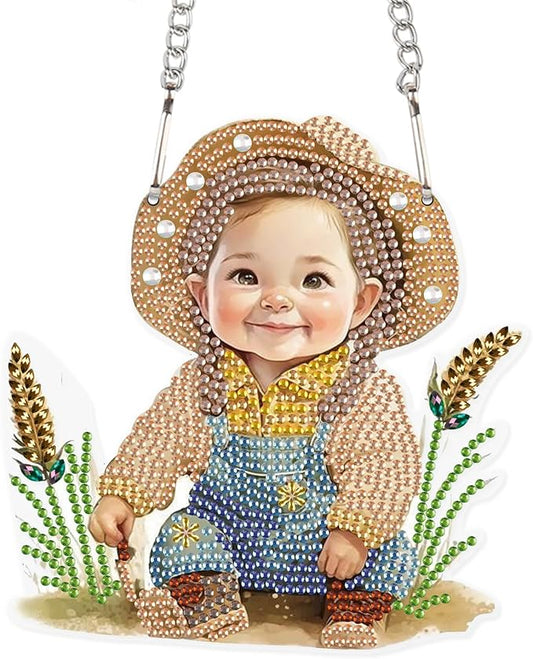 DIY Diamond Painting Ornament Hanging Sign Set Cute Farm-Style Diamond Art Hanging Kits DIY 5D Crystal Rhinestone Art Pendant Kit for Wall Door Window Decorations