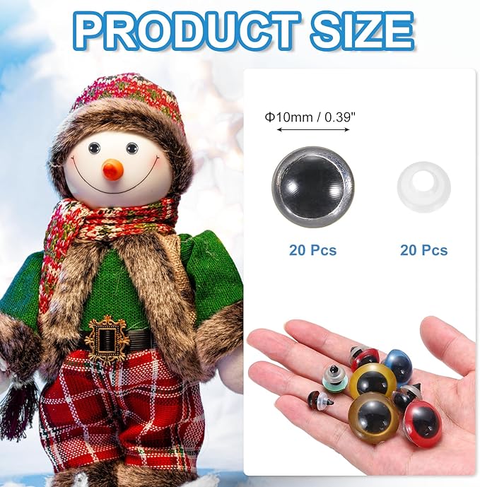 PATIKIL 10mm Safety Eyes, 20Pcs Realistic Doll Crocheting Safety Eyes with Washers for Decor Crochet Accessories Dolls Craft Halloween, Clear