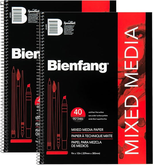 Bienfang Mixed Media Pad, 9x12 Inches (2-Pack) 40-Sheets Artist Paper, Spiral-Bound Sketchbook, 90lb,146gsm