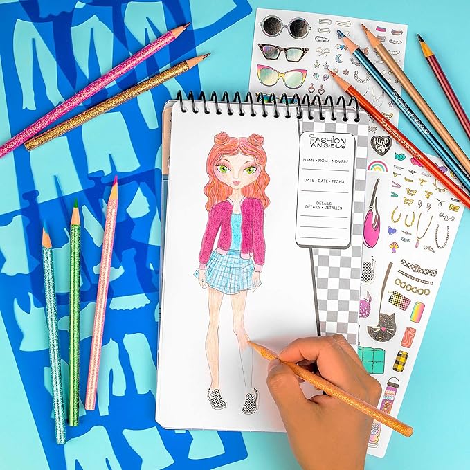 Fashion Angels School Spirit Sketch Set, Includes Sketch Pad with Stencils & Stickers, Fashion Design Sketch Book for Girls, Ideal Drawing Kit for Kids