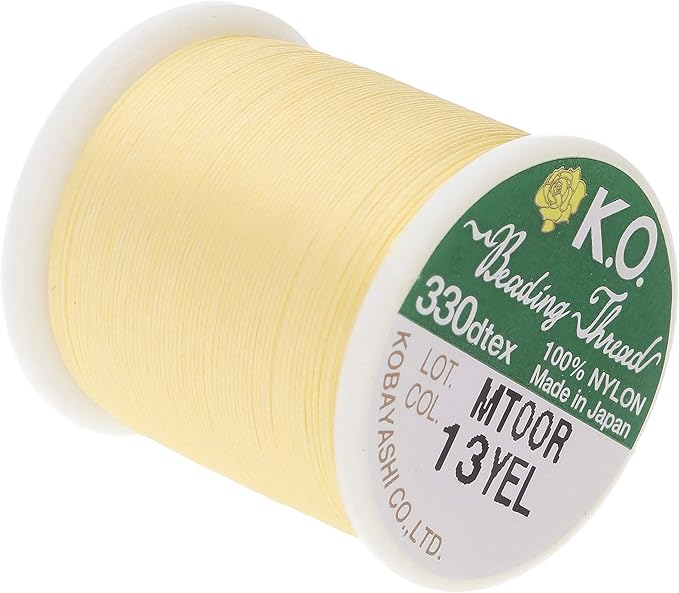 KO Nylon Beading Thread, Yellow Color, Japanese Pre-Waxed 100% Nylon, 330TEX, Tangle Resistant Knotting Cords, 50m /55 yds Spool, Use for Seed Bead Projects, Loom Work & Bead Weaving