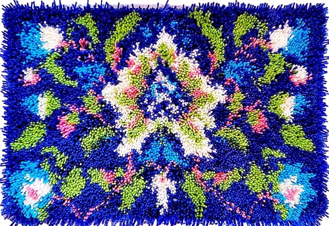 KitsMaster Latch Hook Kits for Beginner, Bright Floral Rug Making Craft Set, Perfect Craft Gift | Soothing Craft Kits for Seniors, Gifts & Relaxation, 23.6''x15.8' (Blue Blossom)