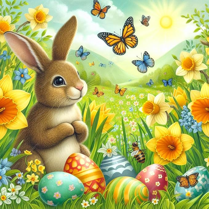 Axquilon Easter Bunny Diamond Art Kits for Adults-Easter Diamond Painting Kits for Adults, DIY 5D Spring Full Drill Gem Art Crafts Kits for Home Wall Decor 12x12 in