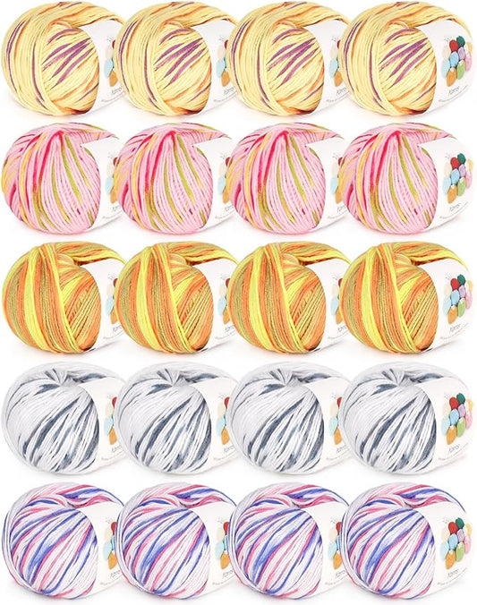 katech 20 skeins cotton yarn for crocheting-55% cotton 45% acrylic-4 medium (worsted)-super soft milk cotton yarn-great crochet and knitting starter kit for colorful craft（color g）