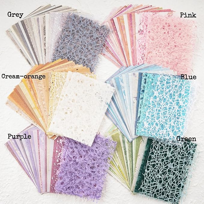 156 Sheets Scrapbook Paper and Mesh Fabric Assorted Set - 6 Pack Mixed Special Textured Paper for Scrapbooking Kit Junk Journal Supplies Planner Mixed Media Collage Card Making Materials 3.9x5.5 Inch