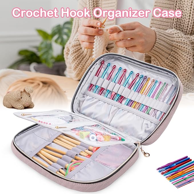 Crochet Hook Case Empty - Quilted Crochet Organizer Case- Crochet Hook Holder for Circular Knitting Needles, Crochet Hooks (up to 8") Knitting & Crochet Supplies - Knitting Accessories